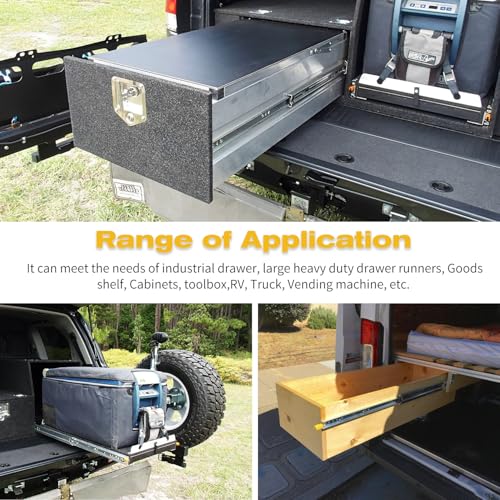 YENUO Heavy Duty Drawer Slides with Lock 12 14 16 18 20 22 24 26 28 30 32 34 36 38 40 44 48 52 56 60 Inch Full Extension Side Mount Ball Bearing Locking Rails Track Glides Runners Load 390 Lbs 1 Pair - Image 7