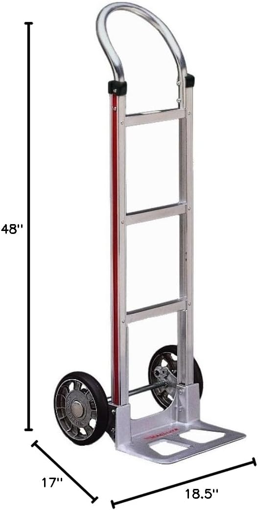 Magliner HMK111AA1 Aluminum Hand Truck, Horizontal Loop Handle, 14" x 7-1/2" Aluminum Diecast Nose Plate, 500 lb Capacity