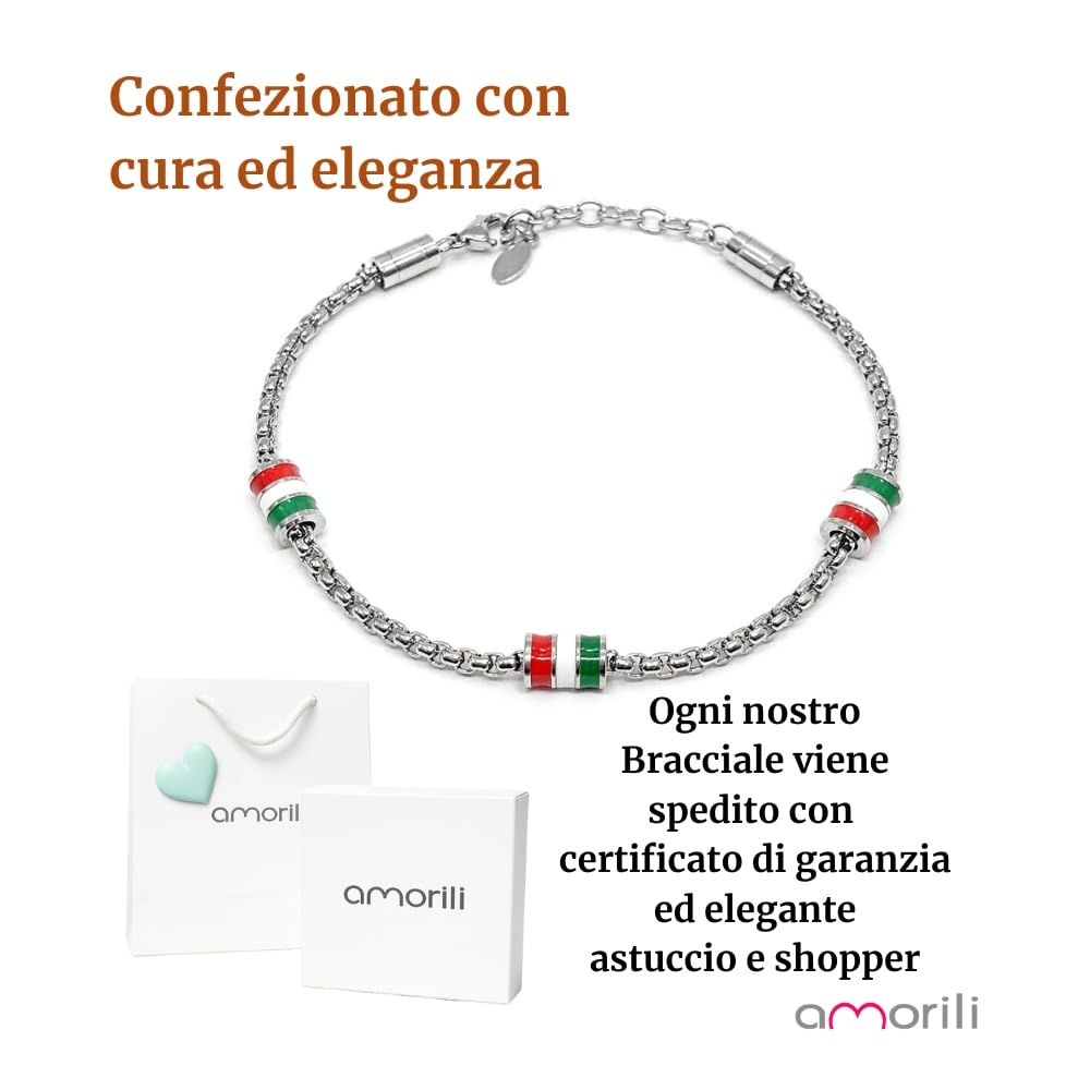 Bracciale Italia Uomo in Acciaio Inox con Bandiera Italiana – Smalti Tricolore Nazionale – Gioiello Maschile Patriottico – Idea Regalo Uomo