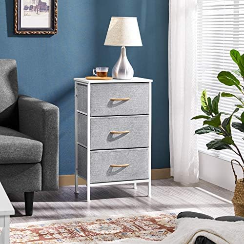 Yaheetech Chest of Drawers, 3 Drawers Fabric Storage Dresser Organizer Unit, Closet Organizer Furniture with Metal Frame for Living Room Bedroom Hallway, Light Gray and White, 45 x 30 x 76 cm