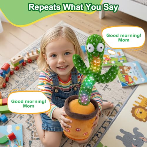 Image of Ayeboovi Dancing Talking Cactus Baby Toys Interactive Toy Repeating Records What You Say Volume Adjustable Singing Cactus Toddler Games with 120 Songs Easter Basket Stuffers for Kids