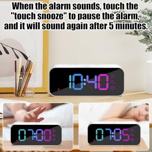 Suewidfay Recording Digital Alarm Clock with LED Display, Clock Bedside 4000mAh Battery Powered, 4 Levels Adjustable Brightness, Snooze, USB Charger For Bedroom/Travel(White)