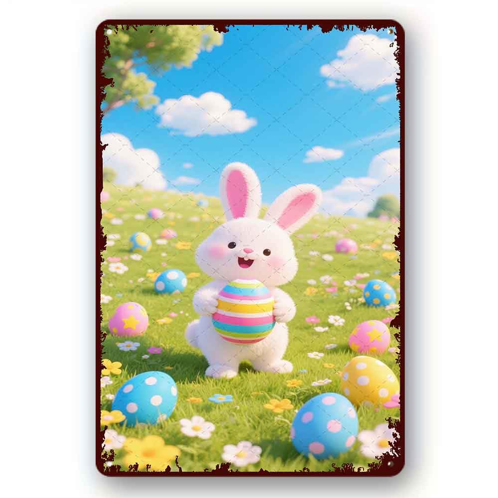 peiyeety Metal Vintage Tin Sign Easter Bunny Bar Man Cave Novelty Funny Poster Bathroom Vintage Living Room Cafe Garage Plaque Holiday Wall Sticker Decor8x12 Inch