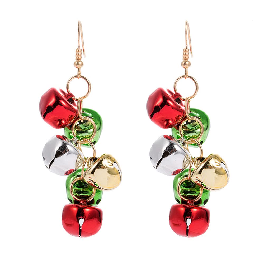 Kleurrijke Kerst Jingle Bell Tinkle Bell Leuke Ornament Ketting Bang Drop Oorbellen voor Vrouwen Tiener Meisjes Vis Haak Hangend Hangend Hypoallergeen Festival Party Sieraden Gift voor Bff Dochter