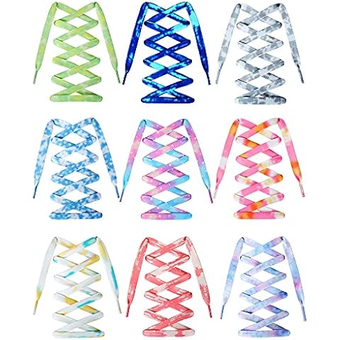 WHQXFDZ 9 Pairs Tie Dye Shoelaces Gradient Colors Shoe Laces in for Tie Dye Sports Shoes Boots Sneakers Skates(46inch) Cover