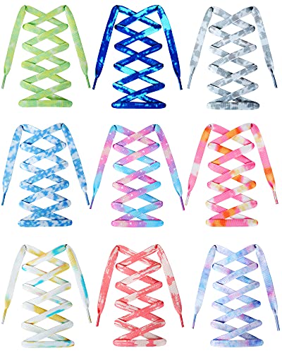 9 Pairs Tie Dye Shoelaces Gradient Colors Shoe Laces in for Tie Dye Sports Shoes Boots Sneakers Skates
