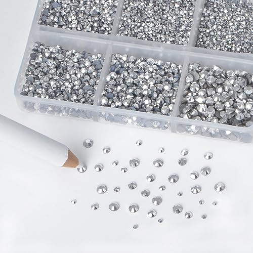 Image of Bymitel Hotfix Crystal Rhinestones Round Gems for Crafts,Mixed 6 Sizes with Wax Pencil Kit, Labrdor1.3-3.2mm(SS3-SS12 /8000pcs)