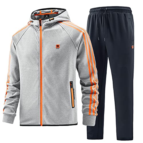 Anotwener Track Jogging Suits For Men Set Running Sweatsuits Casual Tracksuits Jacket Hoodies And Jogger Pants 2 Piece Sport Outfits Grey 142-S #TOP1