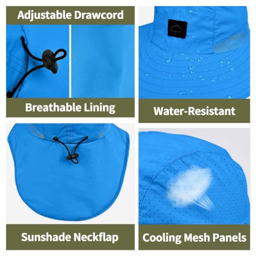 Image of ZOORON Kids Sun Hat with Neck Flap UPF 50+ UV Protection Wide Brim Breathable Fishing Safari Beach Summer Hat for Boys Girls
