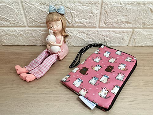 Image of Taianda Women Phone Wristlet Wallet Pouch, Dual Slots (Cats Pattern Pink) | Lightweight water-repellent purse with padded shockproof cushion; Zippered pocket fits smartphones & cards; Daily essentials