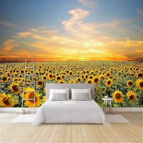 Papier Peint Panoramique 3D Tournesols 400x280 cm | Poster Mural Geant Salon - 3