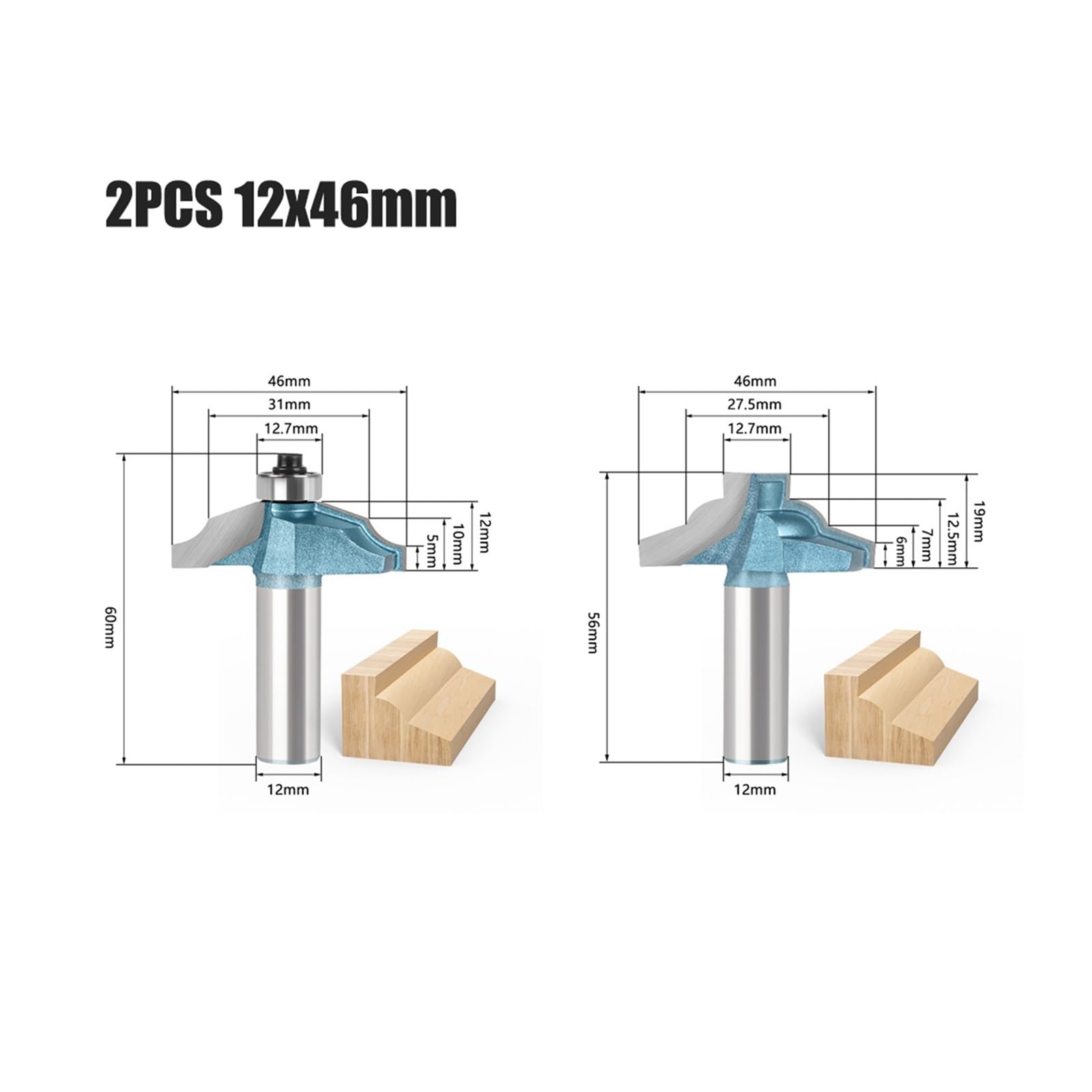 2 szt. 12mm frez 12,7mm do drewna wiertła z węglika metalu narzędzia obróbki średnica(2P ZMXTD12X46mm AB)