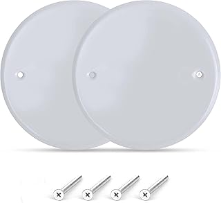 (2 Pack) 5 Inch White Metal Ceiling Blank-Up Cover, Used to Cover 3-1/2 or 4 Inch Round/Octagon Box Openings In Ceilings or Walls, Mounting Screws Included, Holes Are Spaced 3.5 Inches Apart