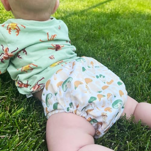 Mama Koala 3.0 Pocket Cloth Diapers for Babies with AWJ Lining, 6 Pack with 6 5-Layer Natural Cloth Diaper Inserts - Reusable and Washable Pocket Diapers(A-Mushrooms)