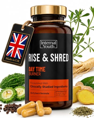 Rise & Shred - Day Time Fat Burners for Men & Women Weight Loss - Weight Loss Pills that Work Fast - Premium Science-Backed Ingredients - Appetite Suppressant - Made in the UK - 60x Diet Pills