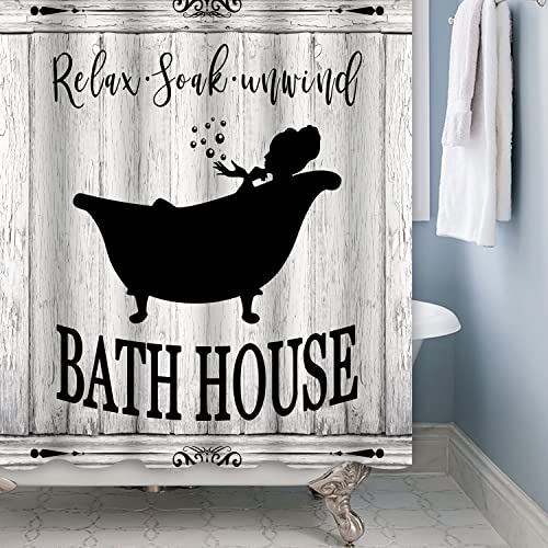 Beiyongde Cute Farmhouse Bathroom Curtain Rustic Farm Shower Curtain Rules Wooden Board Inspirational Quote Relax Bath House Curtain Fabric Bathroom Decor Set With Hooks 72X72Inch #TOP4
