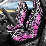 Whosucclay Pink Camo Oak Hunting Print Car Seat Covers for Front Seats Only, Universal Seat Covers for Auto Truck Van SUV, Car Accessories for Women Men
