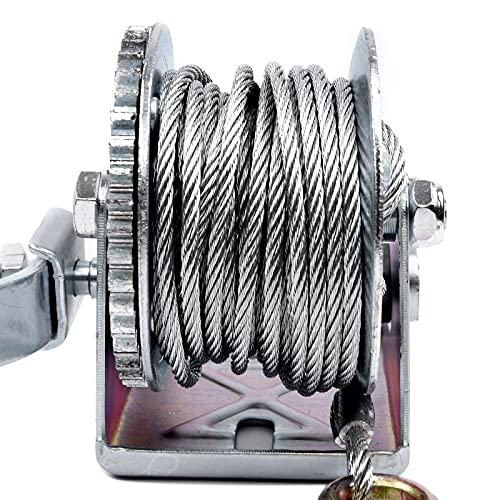 PROFLine 600lbs Hand Winch Steel Cable Boat Trailer Winch Two-Way Ratchet Gear Small Manual Winch Hand Crank Crane Weight Moving for ATV Truck Towing Boat Winch