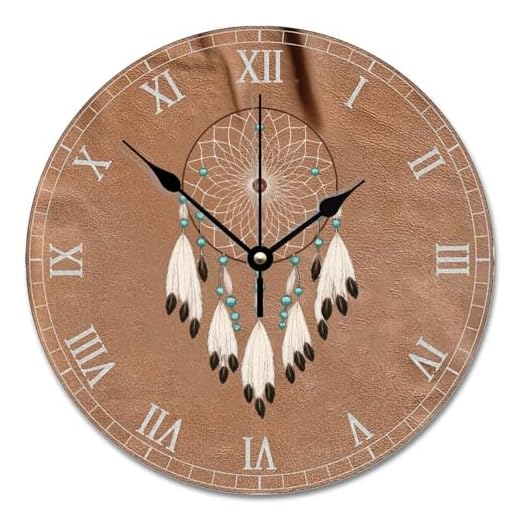 ArogGeld Native American Dreamcatcher Clock Boho Indian Talisman Wall Personalized 10 Inch Battery Operated Decor Silent Non-Ticking Wooden Wood Clocks for The Kitchen Bedroom Office, q8vxxz5ww8vr
