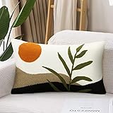 Merrycolor Boho Lumbar Throw Pillow Covers 12x20 Tufted Abstract Mid Century Modern Pillowcases Bohemian Aesthetic Decorative Pillows for Couch Bed Sofa Living Room (1PC,Green and Black)
