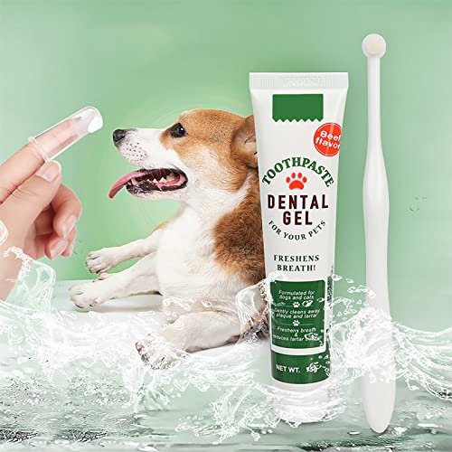 Image of Pet Toothbrush Toothpaste Kit Dog Teeth Cleaning Cat Teeth Cleaning Dental Care Kit Pet Finger Toothbrush, Reduce Plaque & Tartar Buildup, Beef Flavor