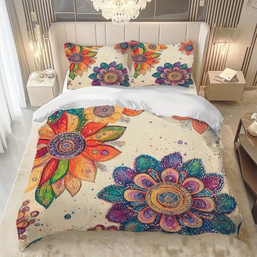 Housse de couette fleurs mandala microfibre 240x280 avec zip fluide