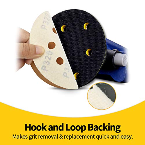 SPEEDWOX 50 Pcs 5 Inches 8 Hole Sanding Discs 320 Grit Dustless Hook and Loop Sandpaper for Random Orbital Sander Yellow Finishing Discs for Automotive Woodworking - Image 4