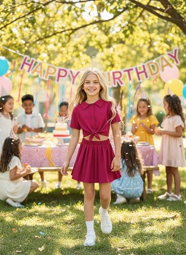 Image of HIHA Girls 3 Piece Outfit Cami Crop Tops Skirt Set with Button Down Shirts Size 6-12