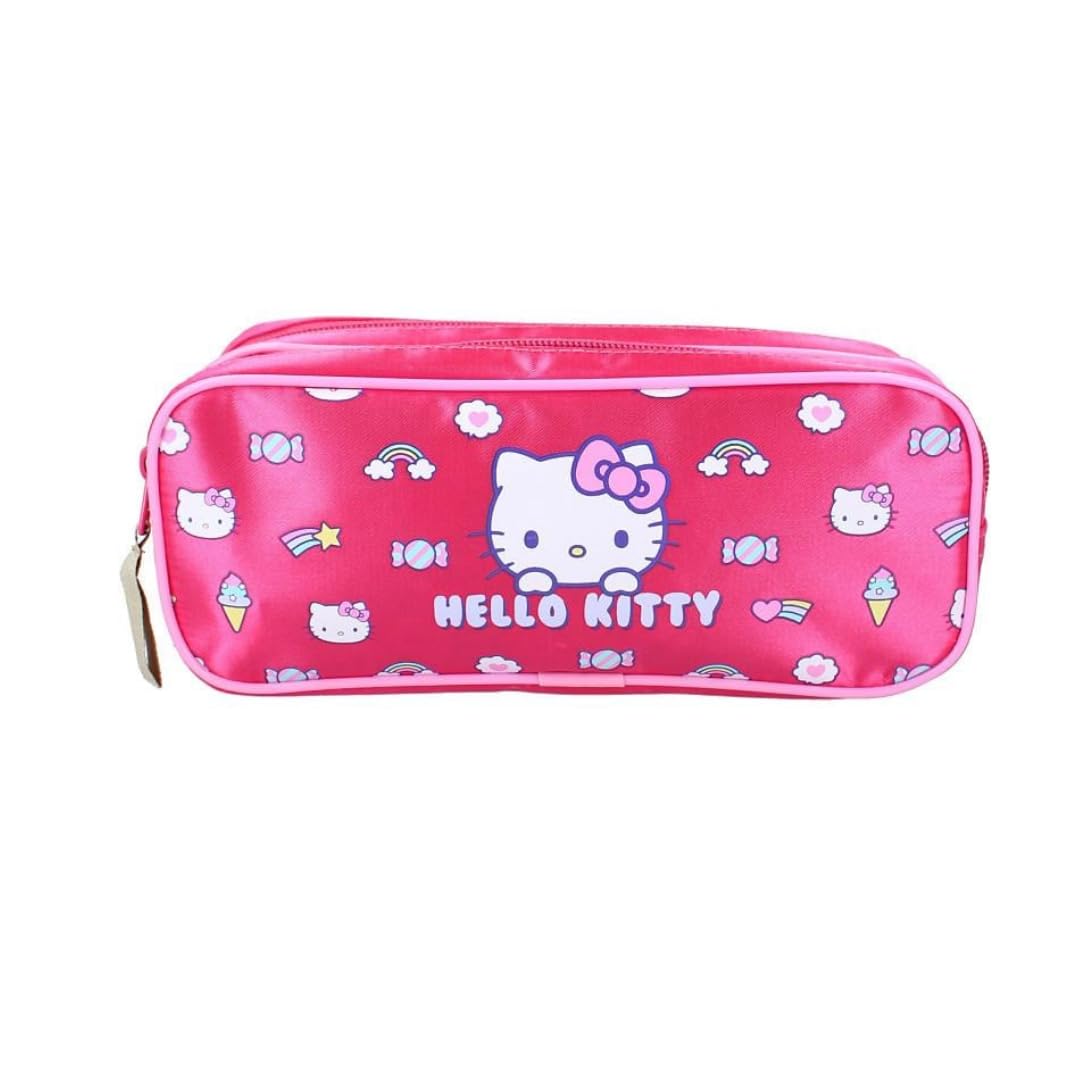 mybagstory Hello Kitty Pink Pencil Case 22 x 9 x 8 cm | Kawaii Girl's School Pencil Case | Zip Closure | Official Sanrio Design | Back to Primary Kindergarten Accessory, Hello Kitty - Pink, Classic