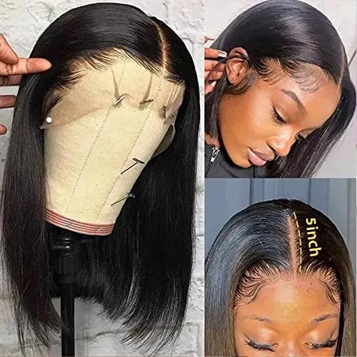 UNICE Straight Bob Wig Pixi Cut Human Hair T Part Lace Front Wigs Middle Part for Black Women, Brazilian Remy Hair 13x4x1 Lace Wig Short Bob Blunt Cut Pre Plucked with Baby Hair 150% Density 10Inch