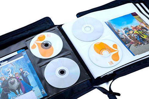 DVD CD Storage Case with Extra Wide Title Cover Pages for Blu Ray Movie Music Audio Media Disk (Portable Carrying Binder Holder Wallet Album Home Organizer)- Blue, 192 Disk Units, 96 Booklet Pockets - Thumbnail 3