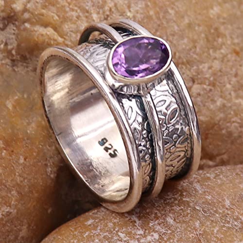 Amethyst Silver Spinner Ring 925 Solid Sterling Silver Band Meditation Ring By Goyal Exports SRG328D