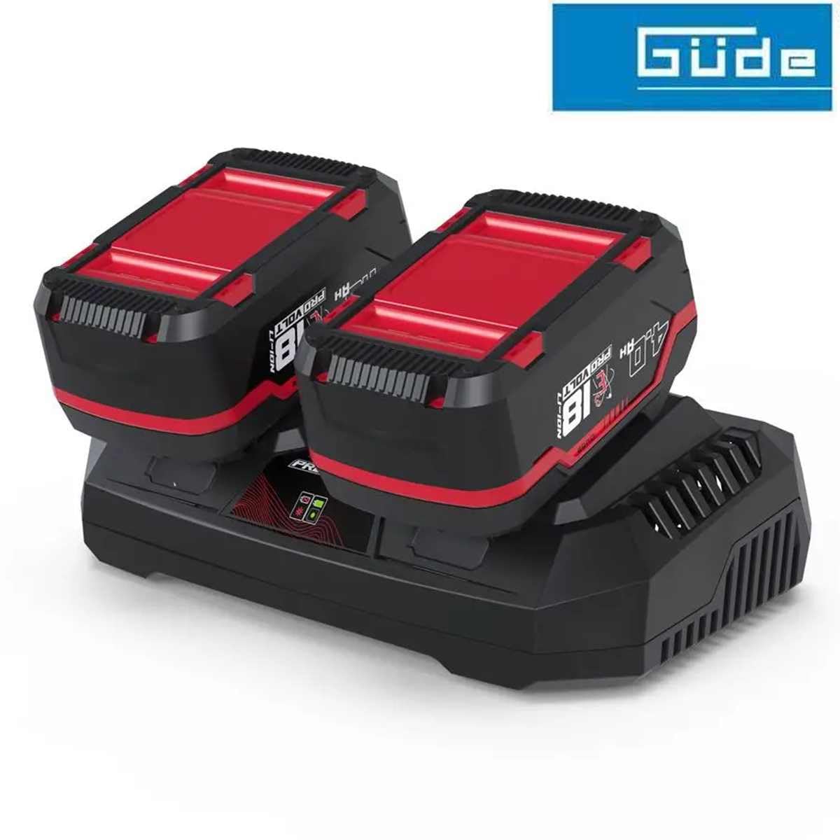 Güde Ladegerät & Akkupack Starter-Kit LGAP 2-18-3040 (18 V, 2X 4,0 Ah Akkupack und 3 A Doppelladegerät, Akkuleistung 72 Wh, Schnelladen in 96 min, passend für alle Geräte aus der 18V E³ Akkuserie)