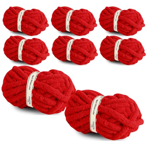 Image of 8 Jumbo Packs Chunky Chenille Yarn for Crocheting, 31.7 yds, 8 oz Each Skein Bulky Thick Fluffy Yarn for Knitting, Super Bulky Chunky Yarn for Hand Knitting Blanket, Soft Plush - Red