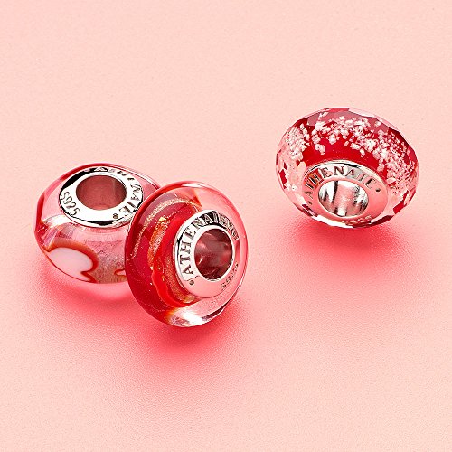 Athenaie Murano Glass 925 Sterling Silver 18K Gold Foil Charms Beads For Bracelet Red #TOP1