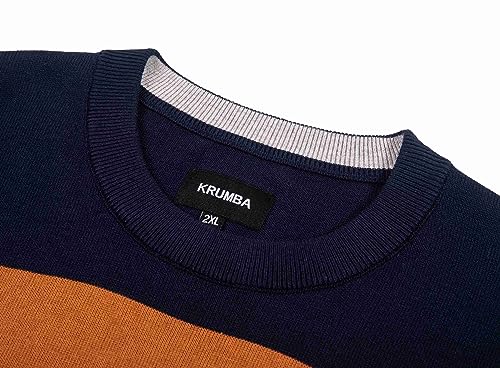 Krumba Mens Knitted Oversized Sweater: Crewneck Long Sleeve Striped Pullover2