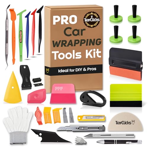 Trayclicks Vinyl Wrap Tool Kit Car Wrap Kit Vehicle Wrapping Tools with Felt Squeegee Utility Knife Magnetic Holders Gloves PPF Tools Stick Tucking for Wraps Automotive Window Tint Tool Installation