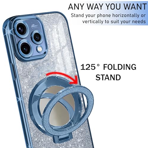 Image of Gradient Glitter Ring Stand Case for Oppo Reno15 5G- Shockproof, Stylish & Durable Soft TPU Slim Protective Cover with Removable Glitter Paper (Blue)