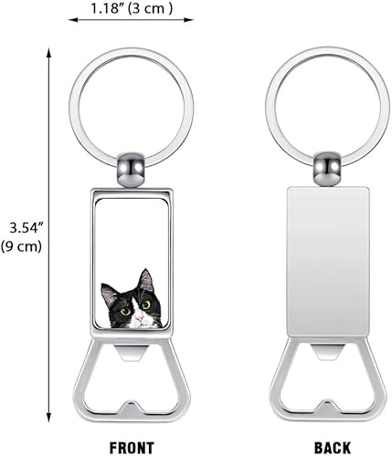 Miniatura 2 de WIRESTER Llavero de metal para abrebotellas, abrebotellas de cerveza, llavero para cocina, bar, restaurante, fácil de llevar, gato esmoquin negro y