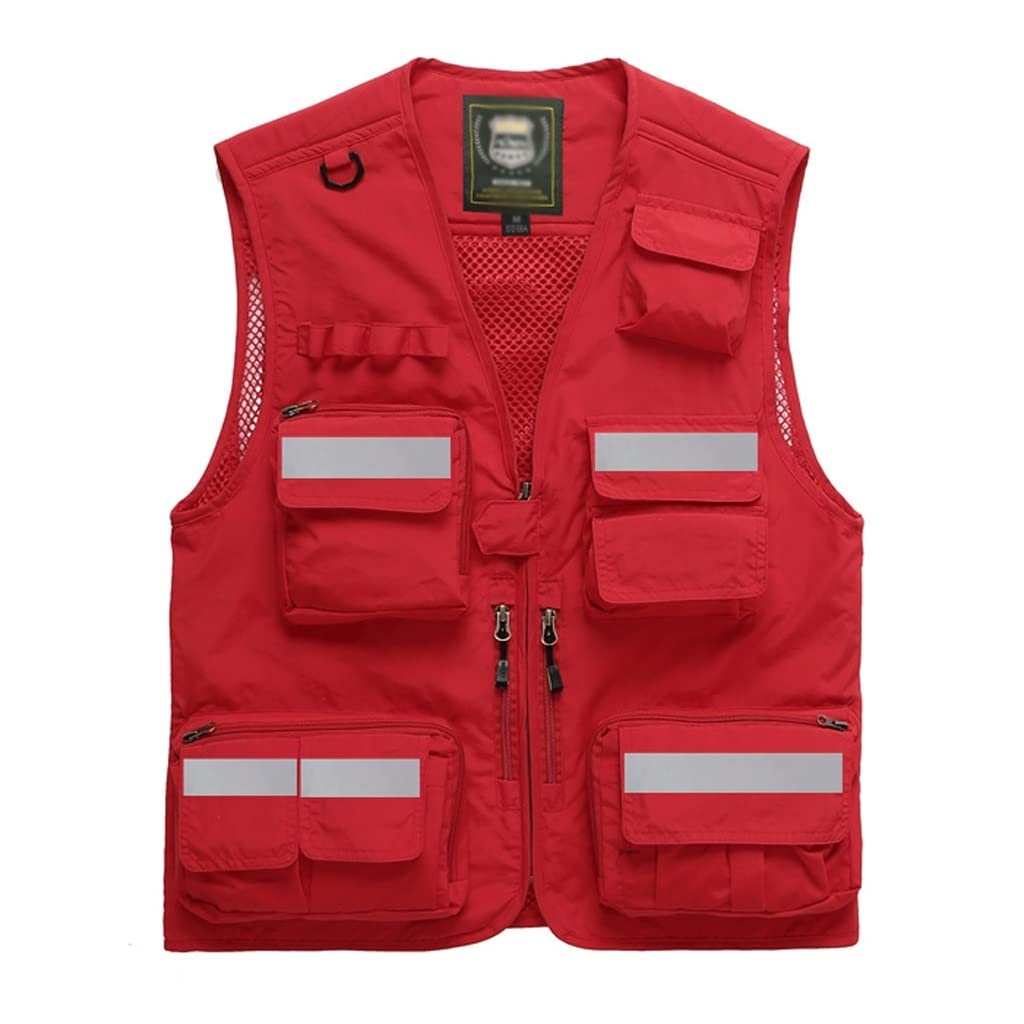 Gilet de protection pour le travail 15 poches Gilet de sécurité avec bandes réfléchissantes, démontage du dos pour photographe en maille Gilets de travail pour les travaux de la circulation, la course