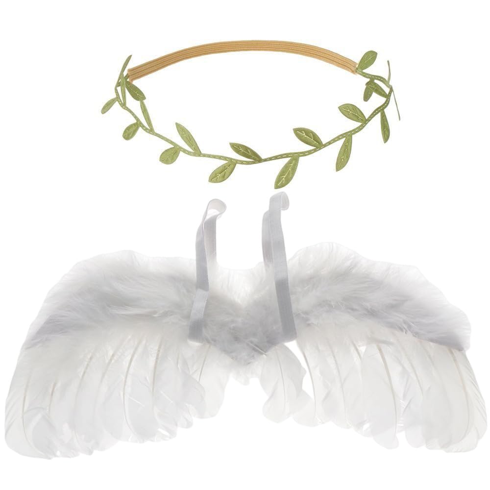 Kopida Infant Angel Wing Unisex Newborn Baby Feather Wings + Leaves Hair Band set Photo Props, Baby Infant Costume Photography Prop Costume Baby Hair Accessories for Boys Girls