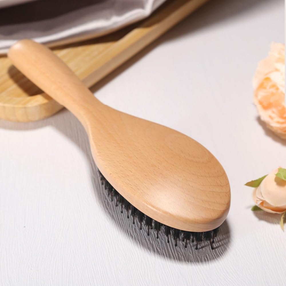 Cepillo for el cabello, cepillo for el cabello con cerdas de jabalí, cerdas naturales suaves for cabello fino y fino, restaura el brillo y la textura