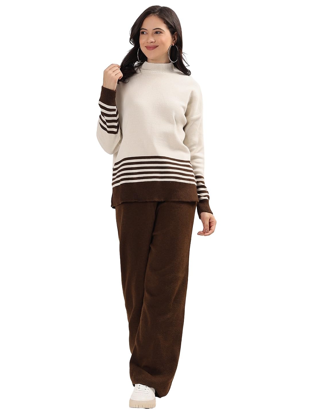 kvetoo Women Winter Coord Set Wool Blend Tracksuit High Neck Sweater and Wide Leg Pants Warm Knitwear Pyjama Set for Casual Office Travel Wear-picture-51