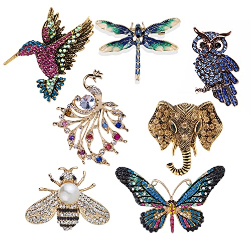 XUBX 7 Pièces Broche élégante, Broche Animale En Cristal, Mode Broche de Cristal, Clips de Châle de Pull, Clips de Broche de Col Cardigan Châle pour Femmes Filles Vêtements Décoration Cover