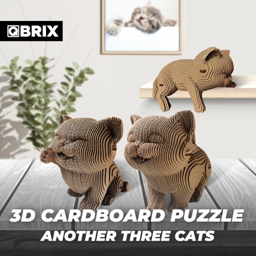 Image of QBRIX Another 3 Cats 3D Puzzles for Adults, 3D Model Kit for Teens, DIY Crafts for Home Decor, Original Gift for Boys&Girls 14+, Cardboard Model Building Kit
