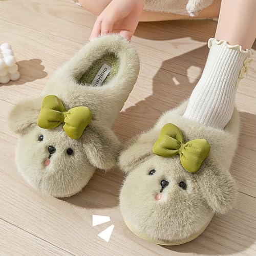 Fluffy Cute Puppy Warm Fuzzy Cartoon Adorable Dog Design with Bow Slippers Comfy Autumn Winter Indoor Outdoor Slippers 6