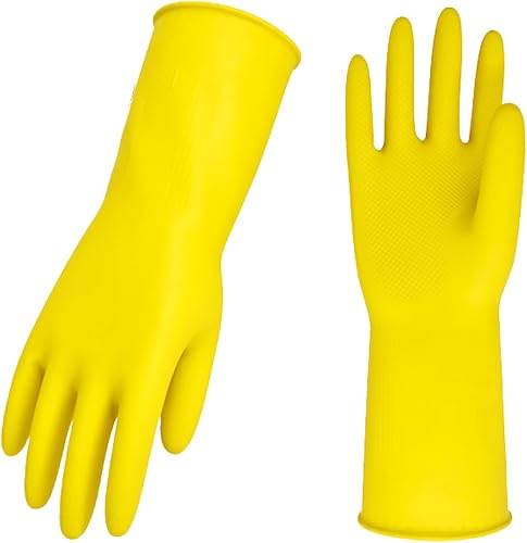 10 pares de guantes de limpieza del hogar reutilizables, guantes de goma de manga larga para lavar platos de cocina, grosor extra antideslizante (L)