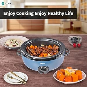 USC-65-OP001BL 6.5 Quart Slow Cooker,Aluminium Sear/Sauté Stew Pot Stovetop safe,Dishwasher Safe,Glass Lid,Adjustable Temp,Food Warmer(Blue) USC 65 OP001BL 65 Quart Slow CookerAluminium SearSaute Stew Pot Stovetop safeDishwasher SafeGlass LidAdjustable TempFood WarmerBlue