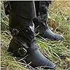 Medieval Knight Boots for Adults Cosplay - Viking Retro Long Shaft Leather Cuffed Shoes - PU Leather Boots Renaissance Plus Size Boot Shoes with Belt Buckle,Black,43 #4