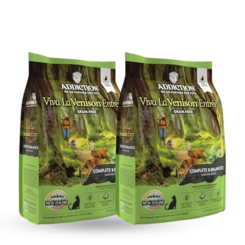 Addiction Viva La Venison Grain-Free Dry Cat Food - with Premium Venison to Support Muscle Development & Maintenance - High-Protein Recipe with Chicken & Low Carb - Made in New Zealand - 4lbs (2-pk)